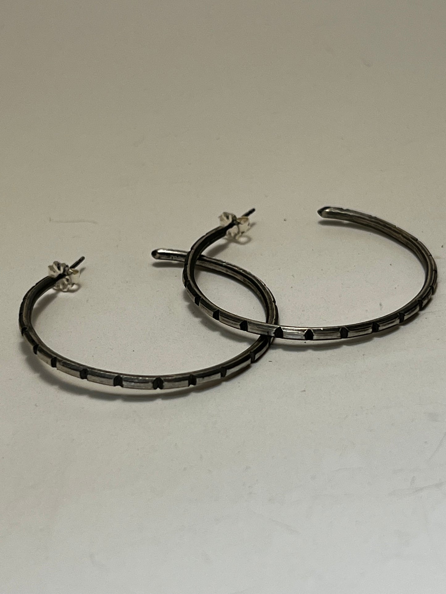 Sterling Oxidized Carved Hoops